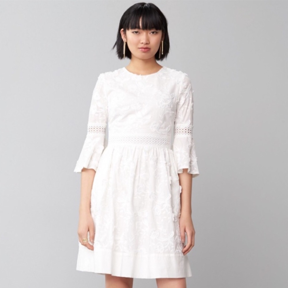 Eliza J. White Cotton Floral Embroidered Dress
